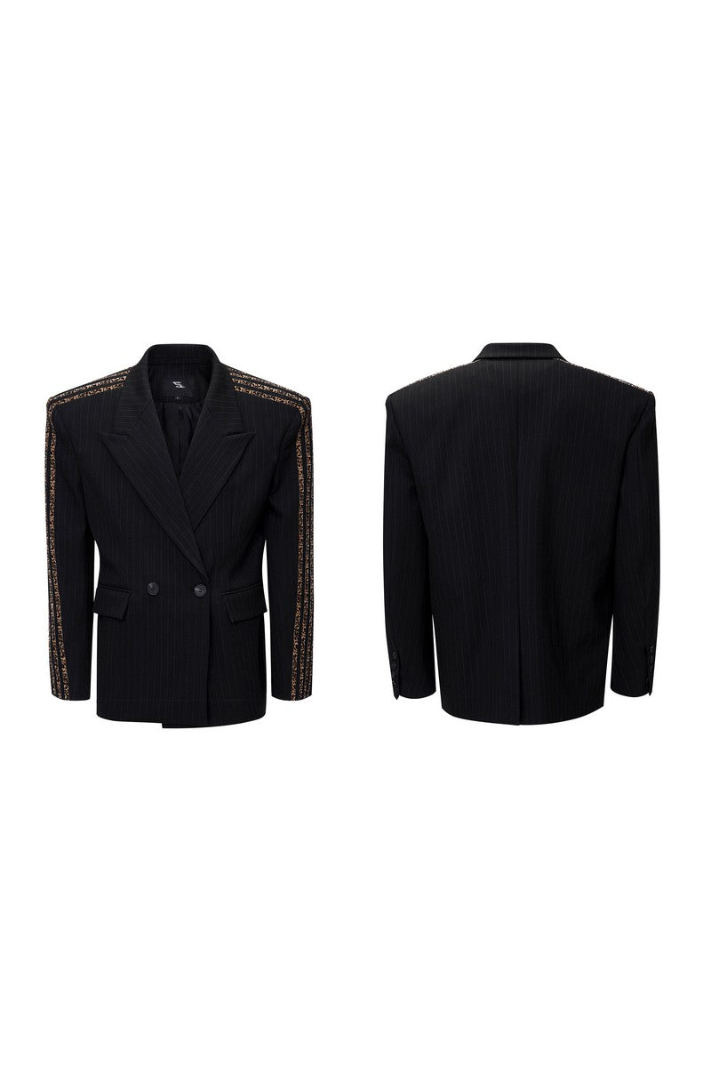 Striped Padded Shoulder Blazer