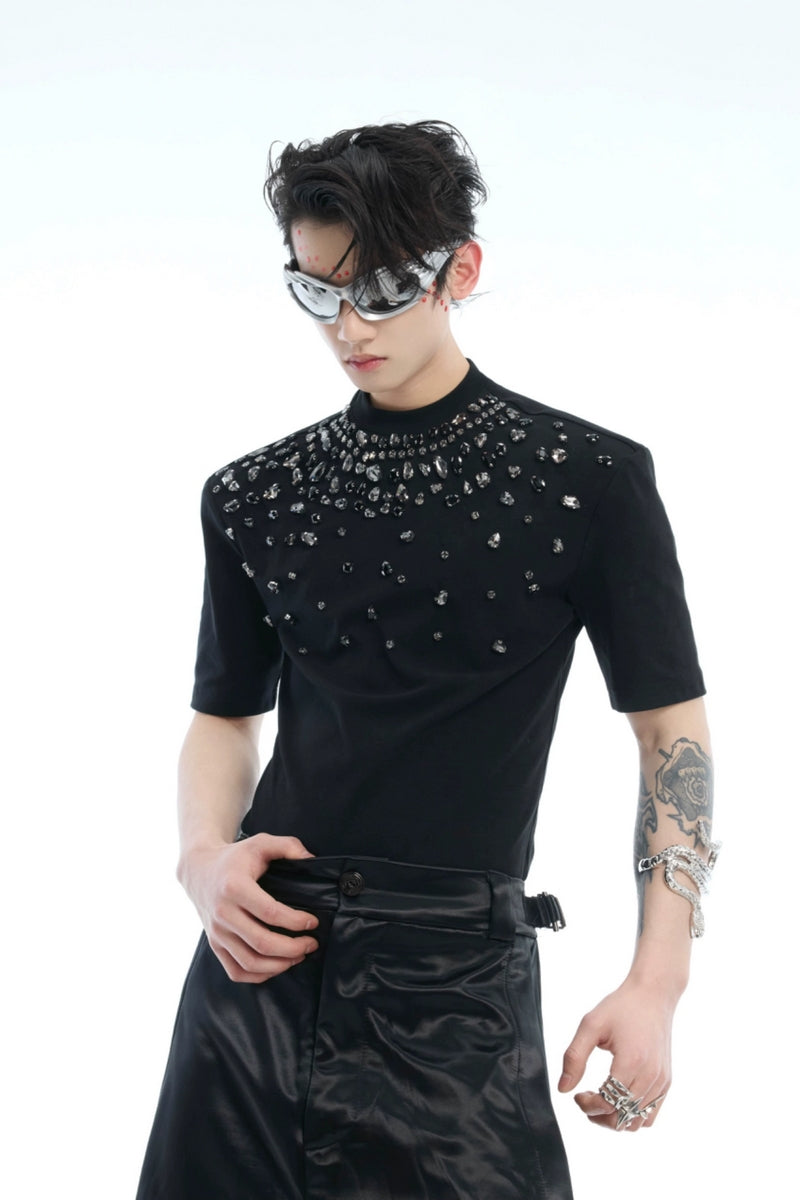 Rhinestone Fitted Stretch T-Shirt