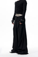 Foldable Waist Pinstripe Wide Pants