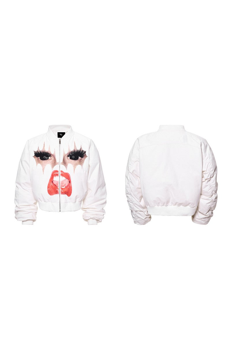 Lips Print Padded Bomber