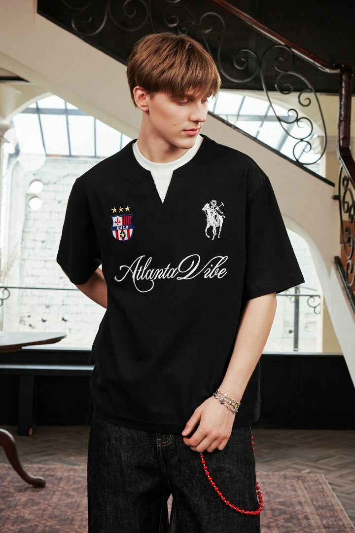 Layered Retro Sports Embroidered Tee