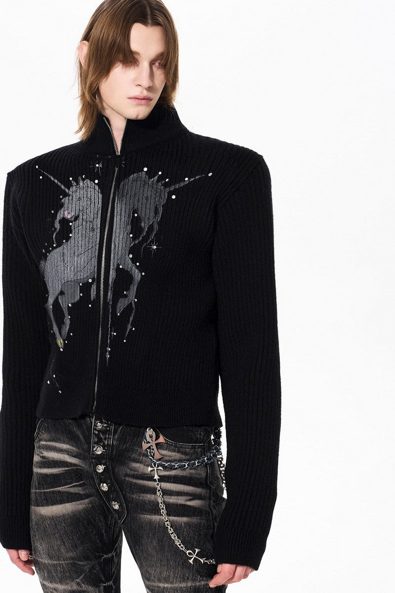 Unicorn Print Rhinestone Cardigan