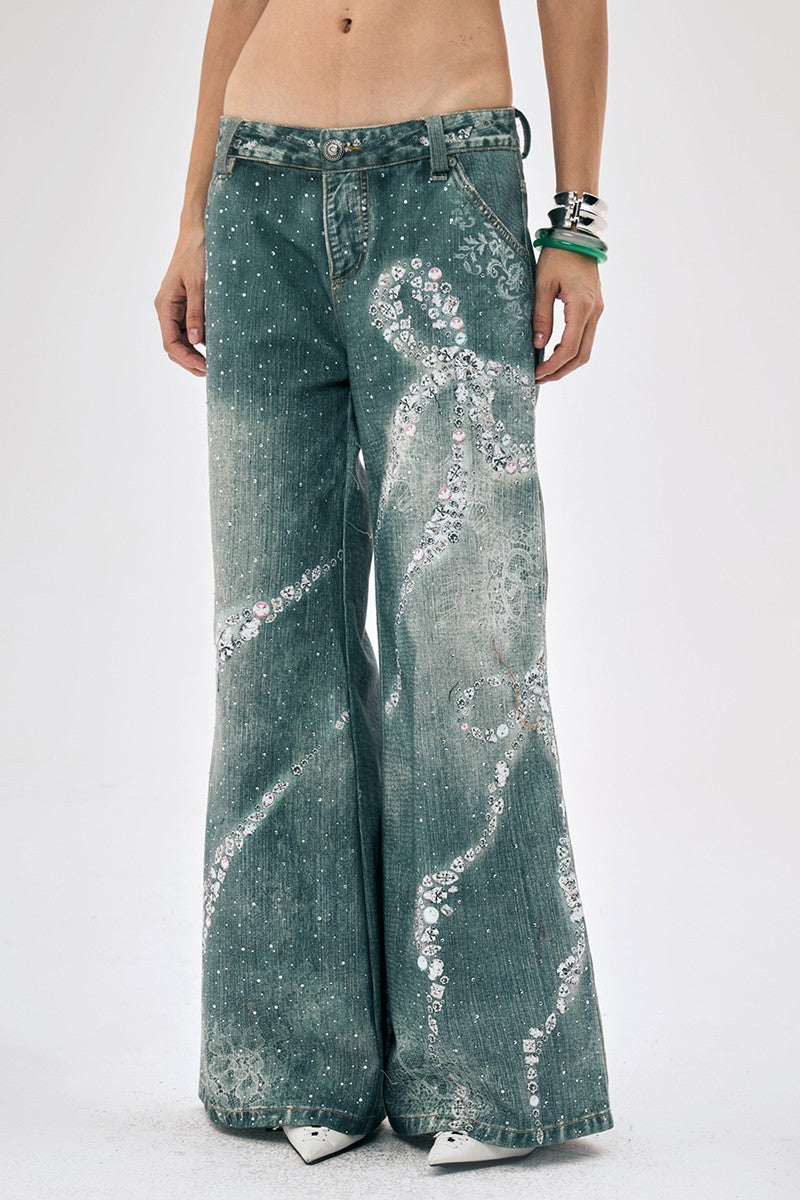 Rhinestone Bow Wide Leg Pants