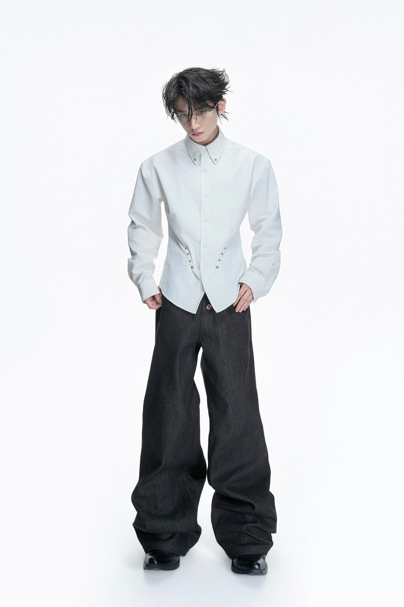 Studded Waist Pleated Shirt