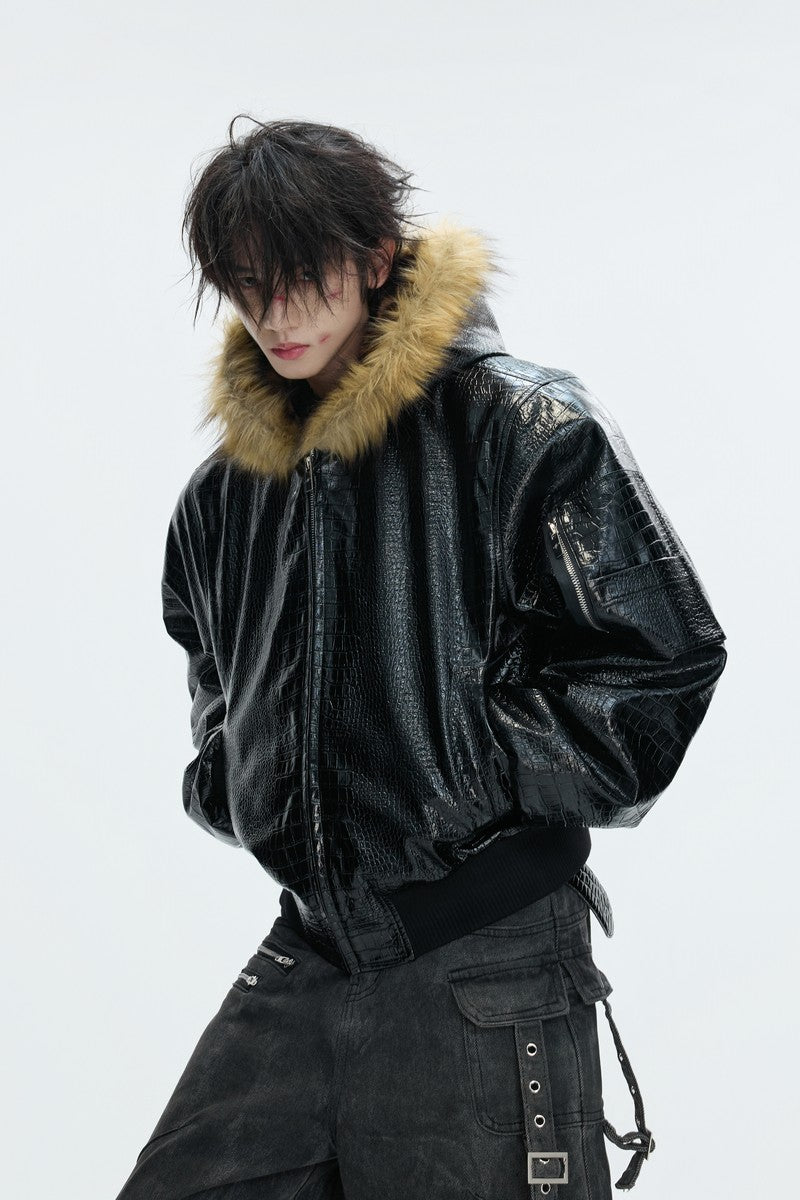 Reversible Croc Leopard Puffer Jacket