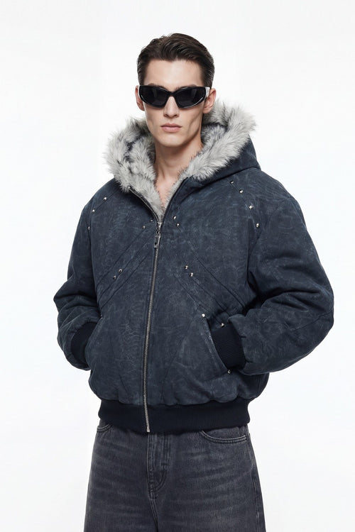 Thick Croc Pattern Fur Jacket