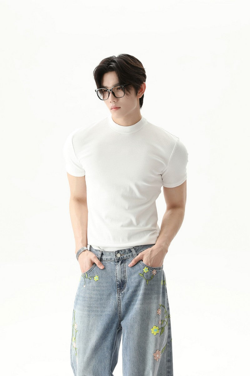Mock Neck Fitted Short Sleeve Tee