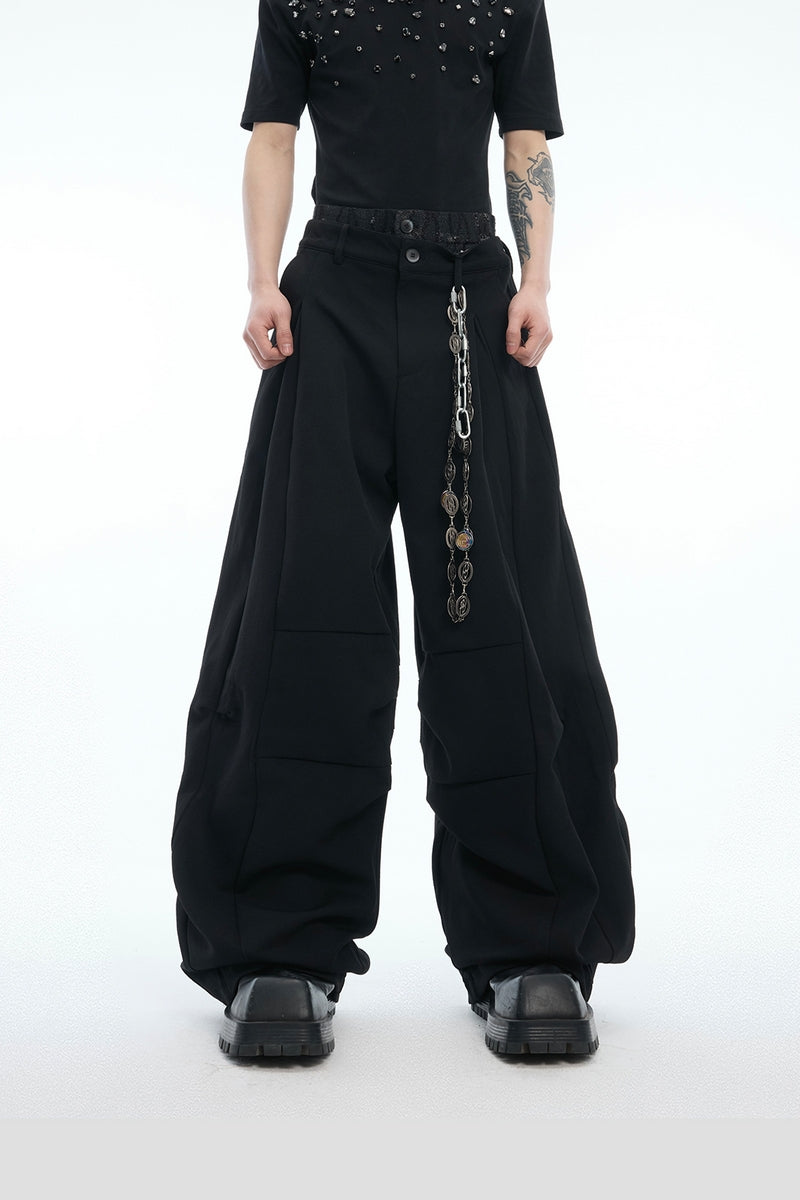 Double-Waist Layered Wide-Leg Trousers