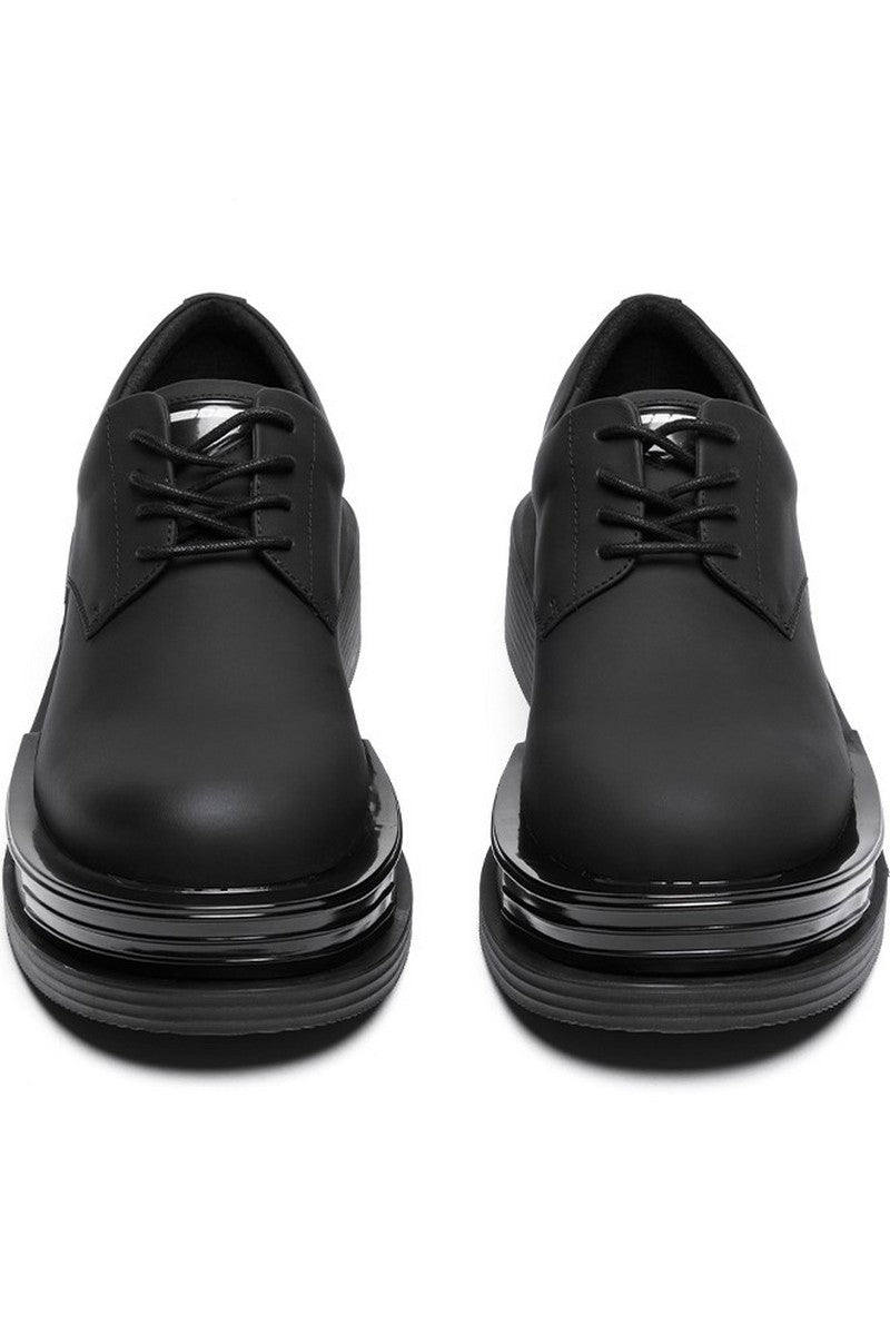 Black Leather Chunky Derby Shoes