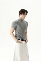 Mock Neck Fitted Short Sleeve Tee