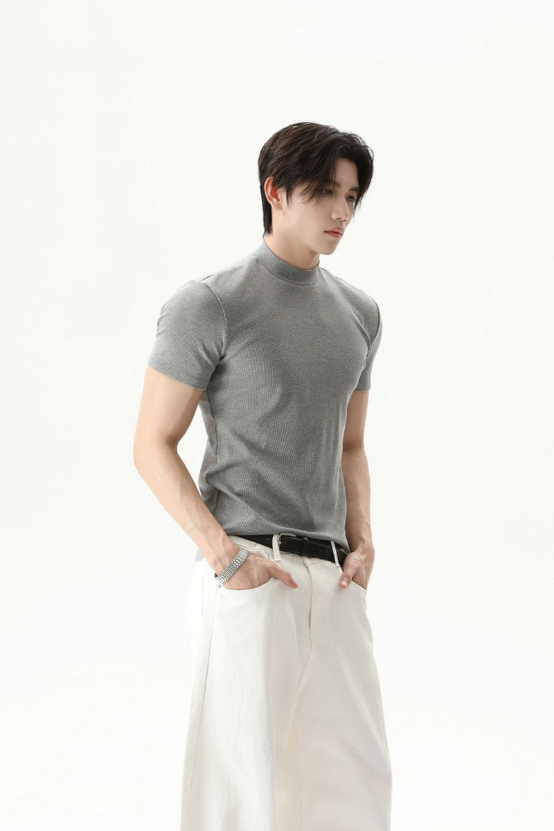 Mock Neck Fitted Short Sleeve Tee