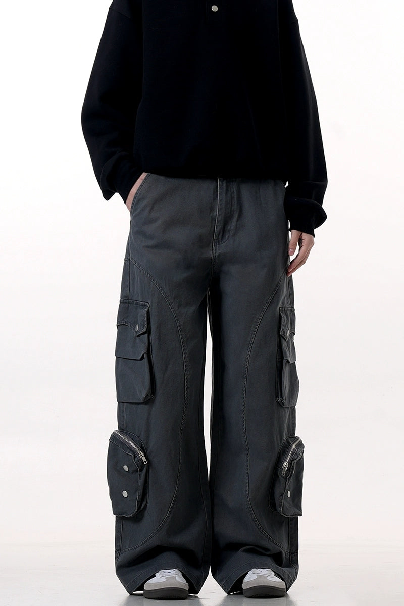 Washed Deconstructed Multi-Pocket Trousers