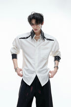 Colorblock Sequin Draped Shoulder Shirt