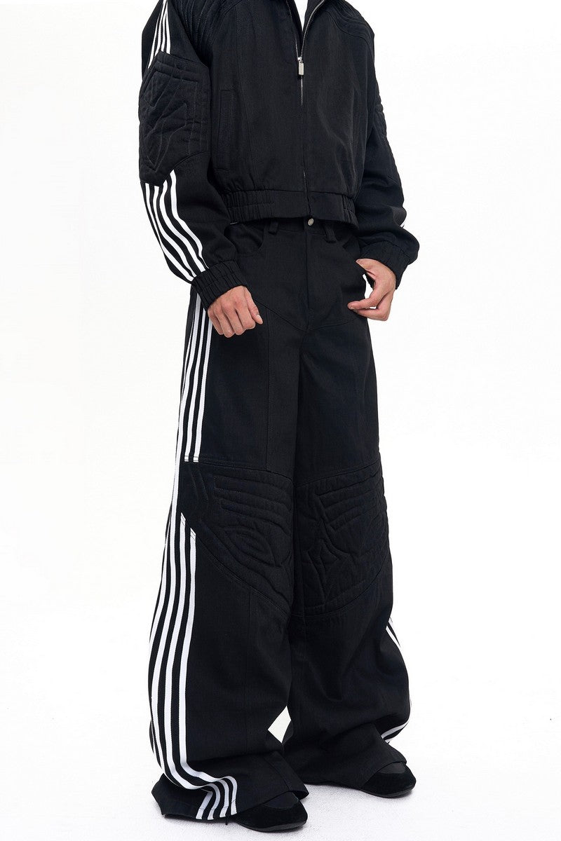 Striped Raw Denim Wide Leg Jeans