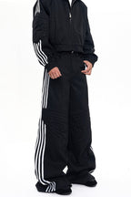 Striped Raw Denim Wide Leg Jeans