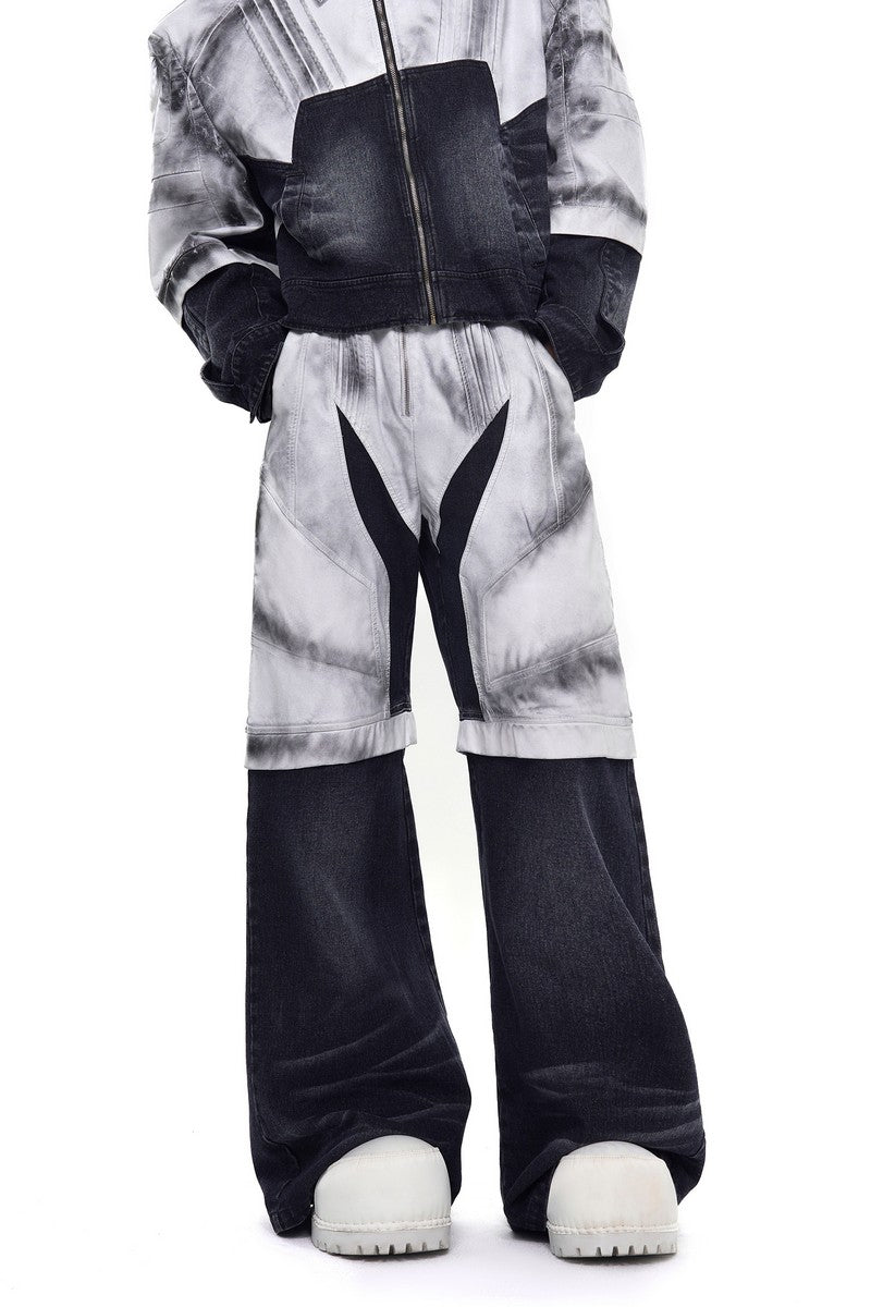 Painted Distressed Leather Patch Jeans