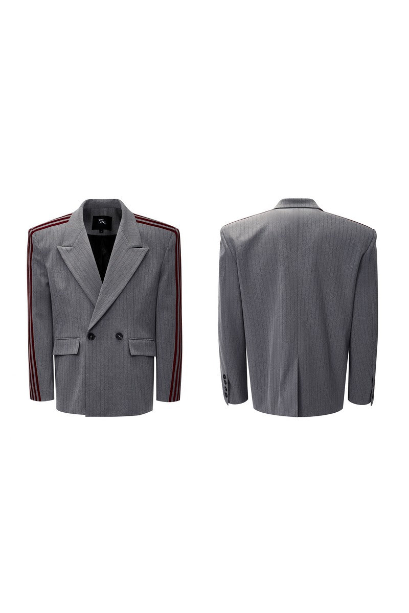 Striped Padded Shoulder Blazer