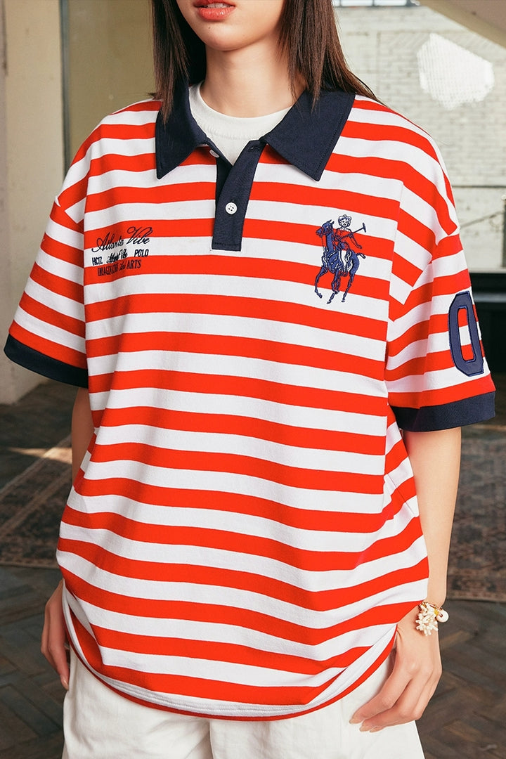 Nautical Striped Embroidered Polo Shirt