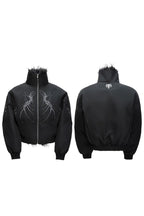 Embroidered Studded Fleece Puffer Jacket
