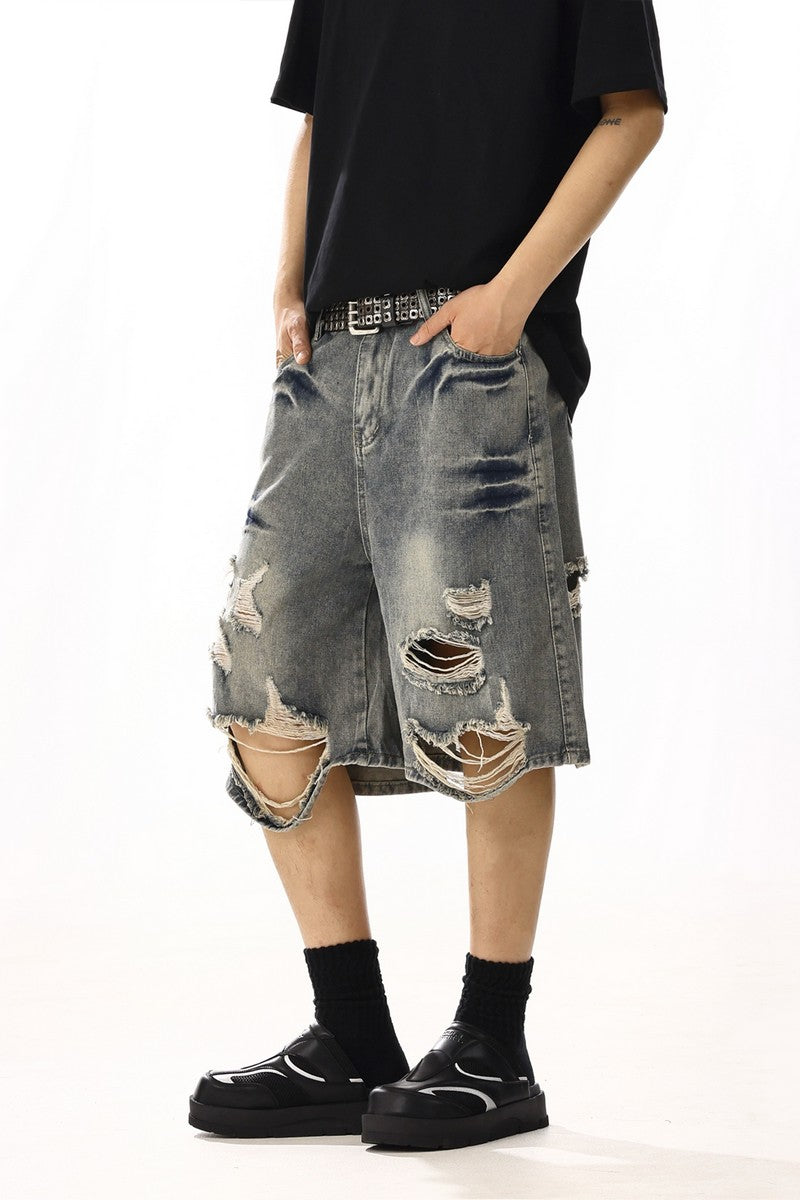 Washed Distressed Denim Shorts