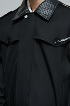 Woven Leather Cropped Trench Jacket