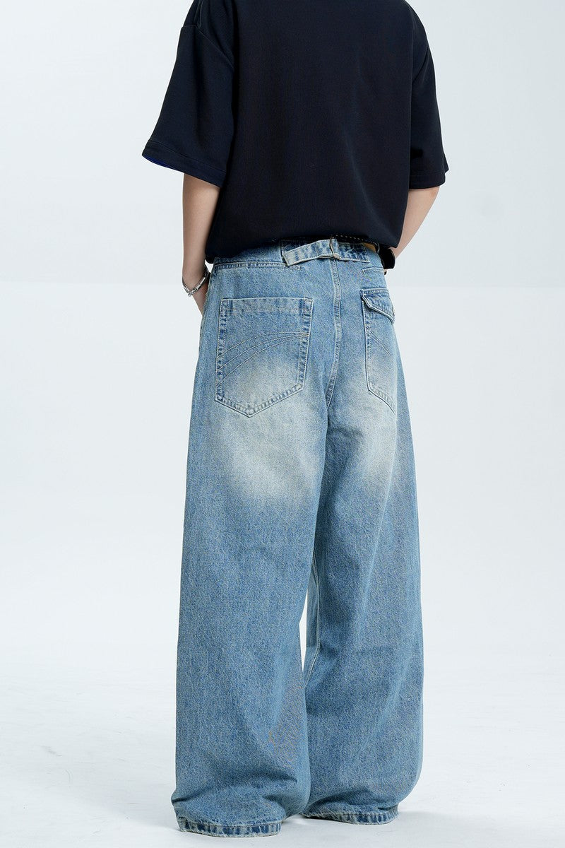 Straight Washed Dragging Jeans