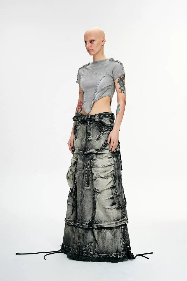 Modular Black Denim Skirt