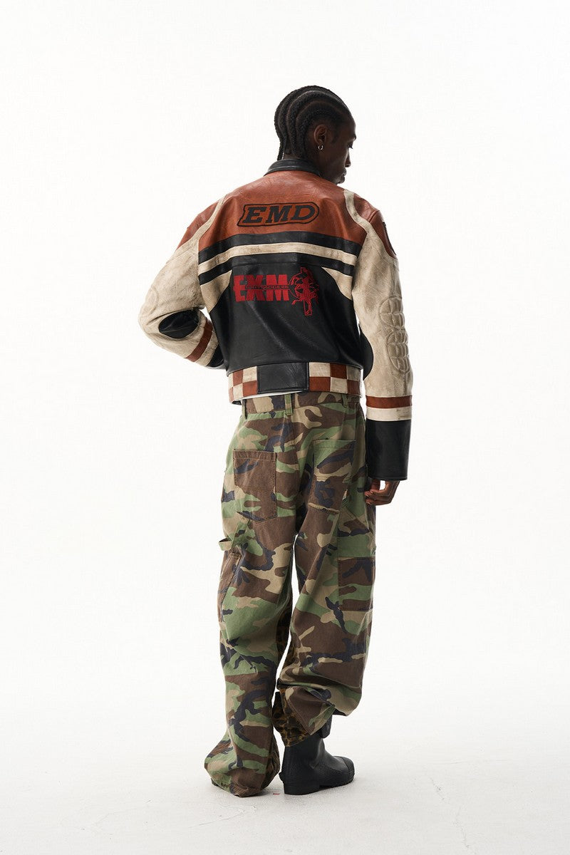 Distressed Patchwork Leather Jacket