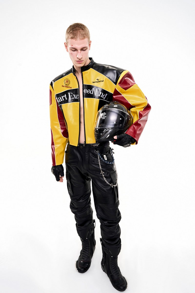 Yellow Colorblock Biker Jacket