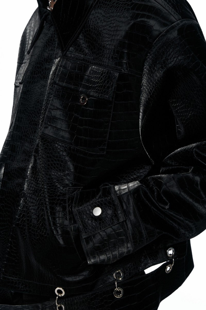 Croc Embossed Leather Jacket