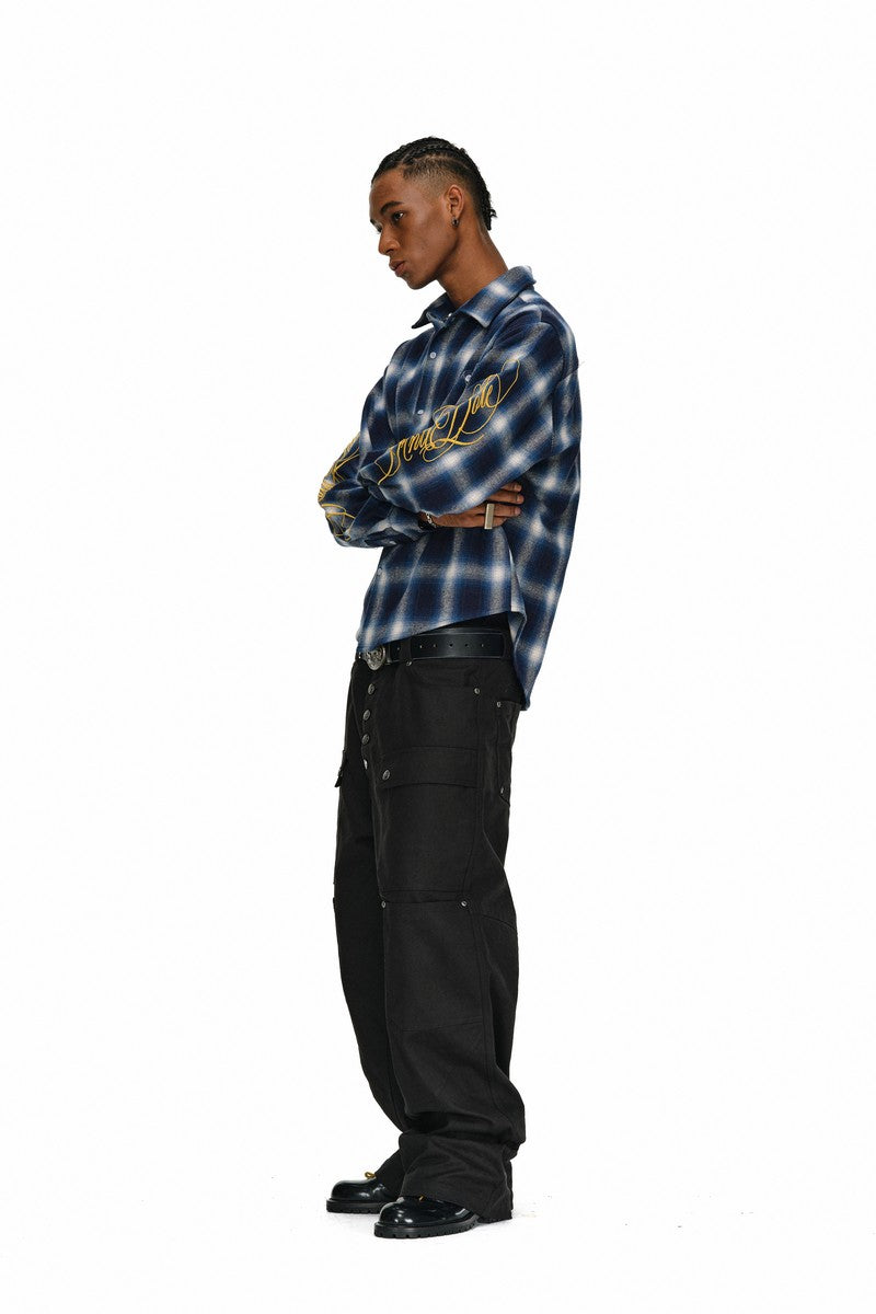 Embroidered Script Plaid Shirt