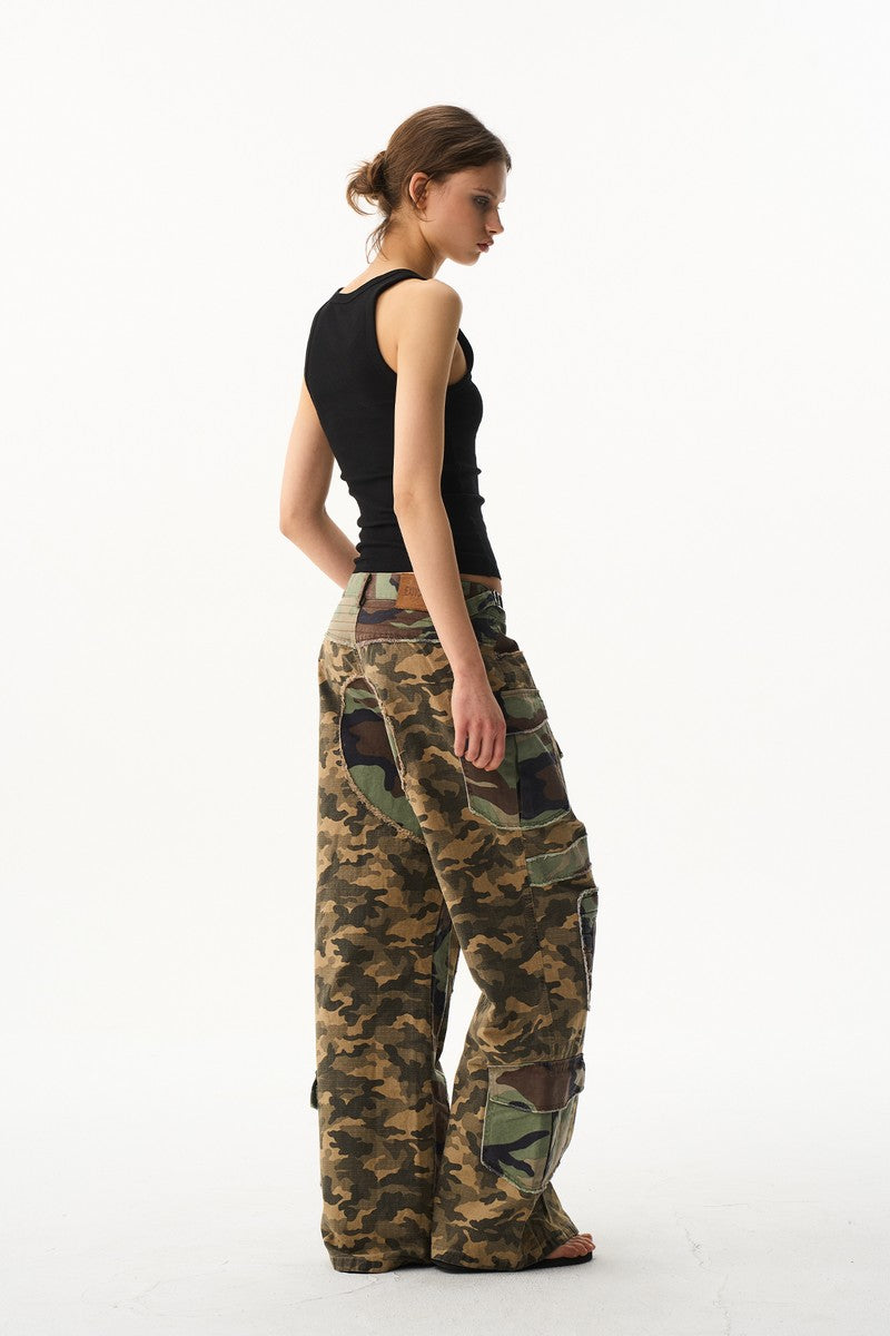 Washed Camo Flared Work Pants