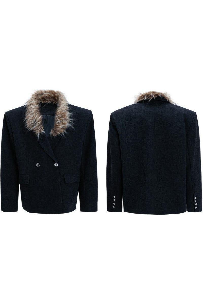 Fur Collar Wool Blazer Jacket