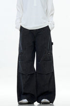 Washed Patchwork Straight Cargo Pants