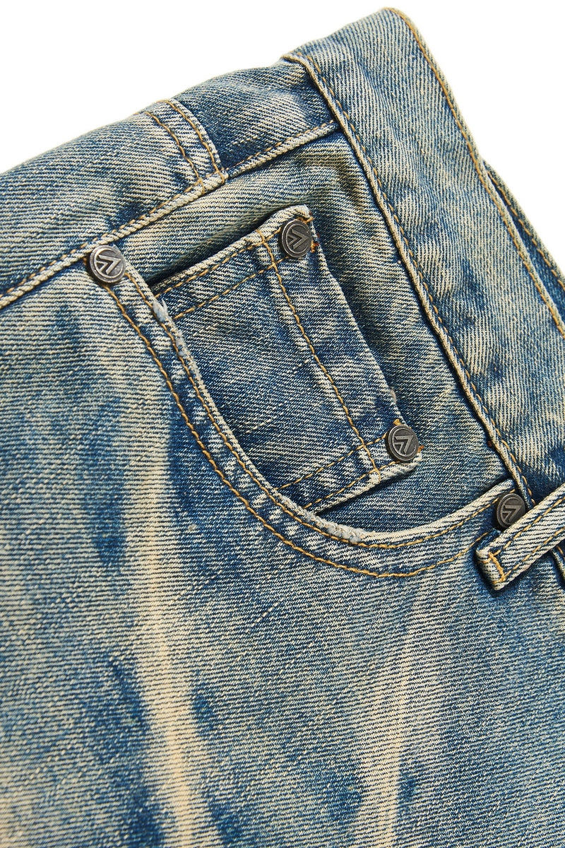 Distressed Washed Whisker Flared Jeans