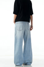 Blue Ripped Straight Jeans