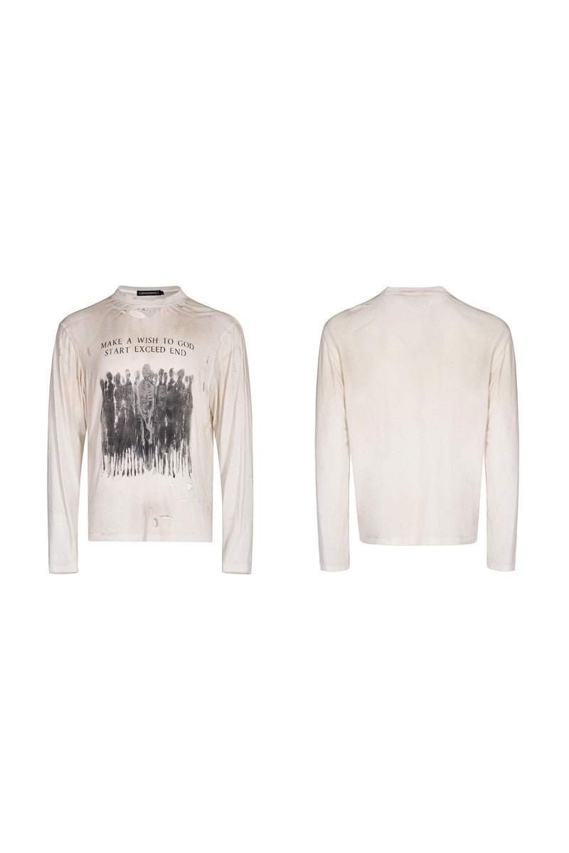 Skull Print Distressed Long Sleeve