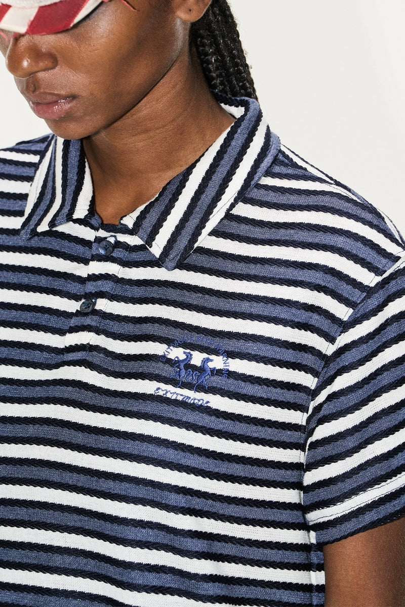 Striped Embroidered Minimalist Polo Shirt