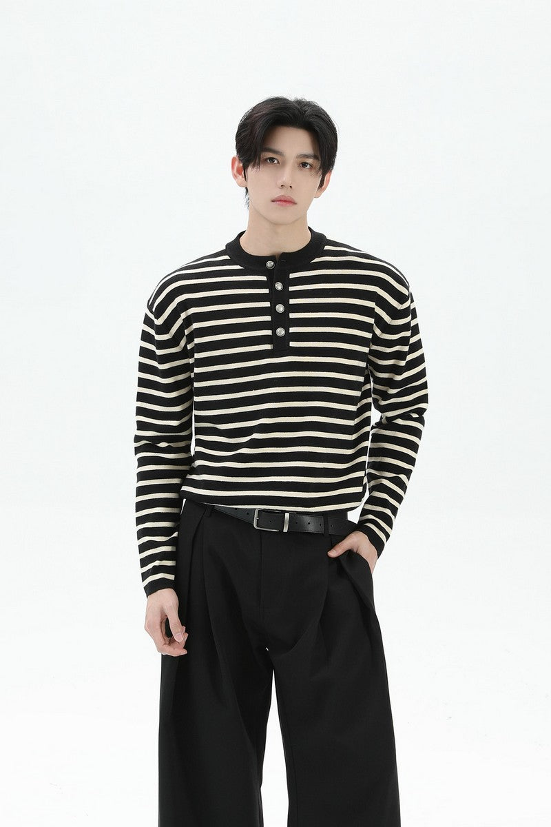 Striped Henley Wool Sweater