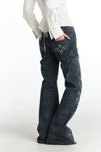 Vintage Gem Print Flared Jeans