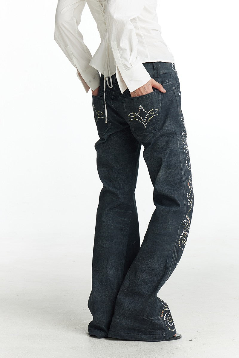 Vintage Gem Print Flared Jeans