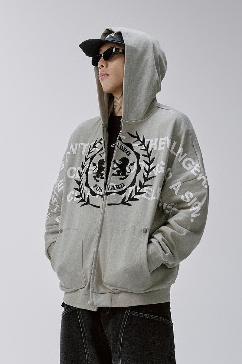 Embroidered Zip Up Heavyweight Hoodie