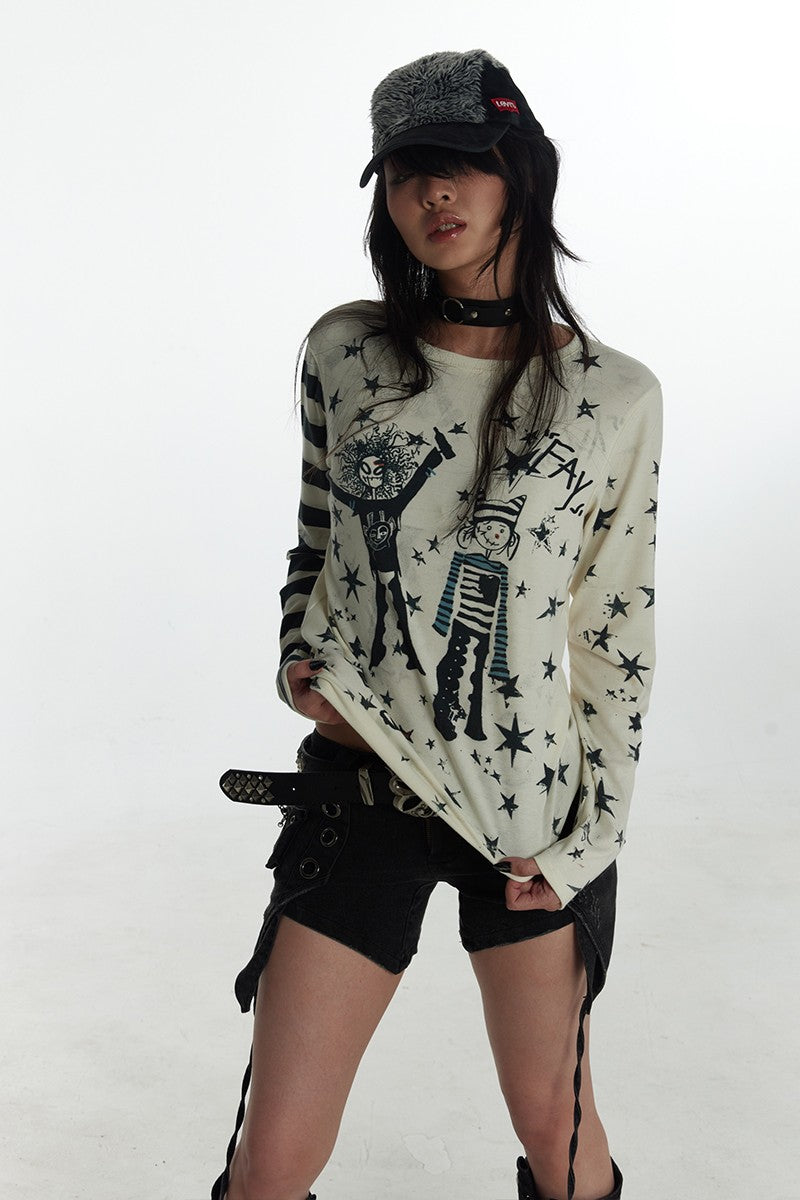 Y2K Star Stripe Long Sleeve Tee