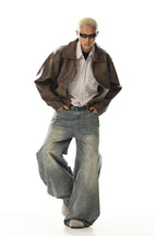 Washed Loose Straight Jeans