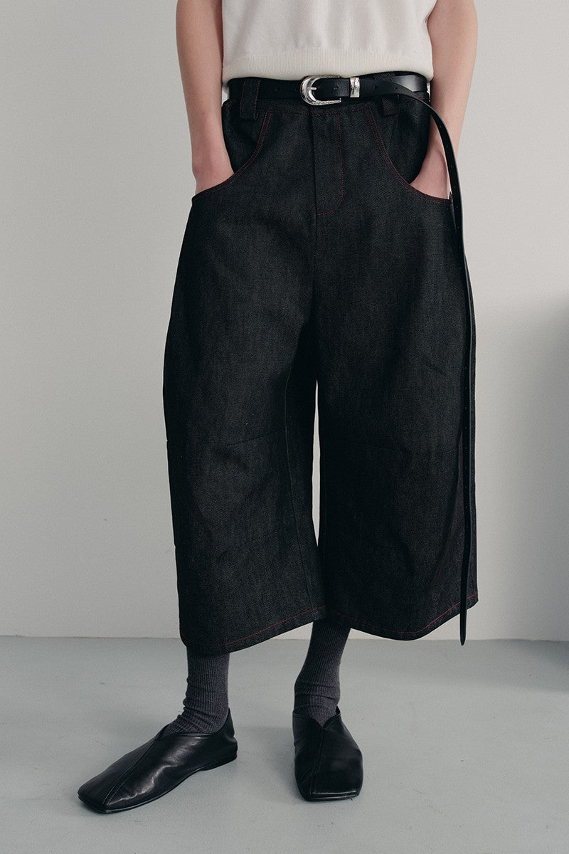 Pleated Raw Denim Jorts