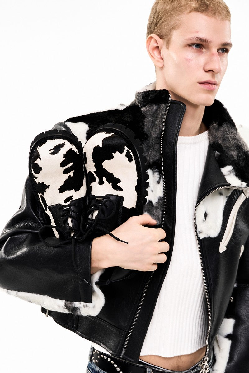 Cow Print Hairy Derbies