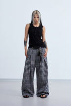 Pleated Plaid Wide Pants