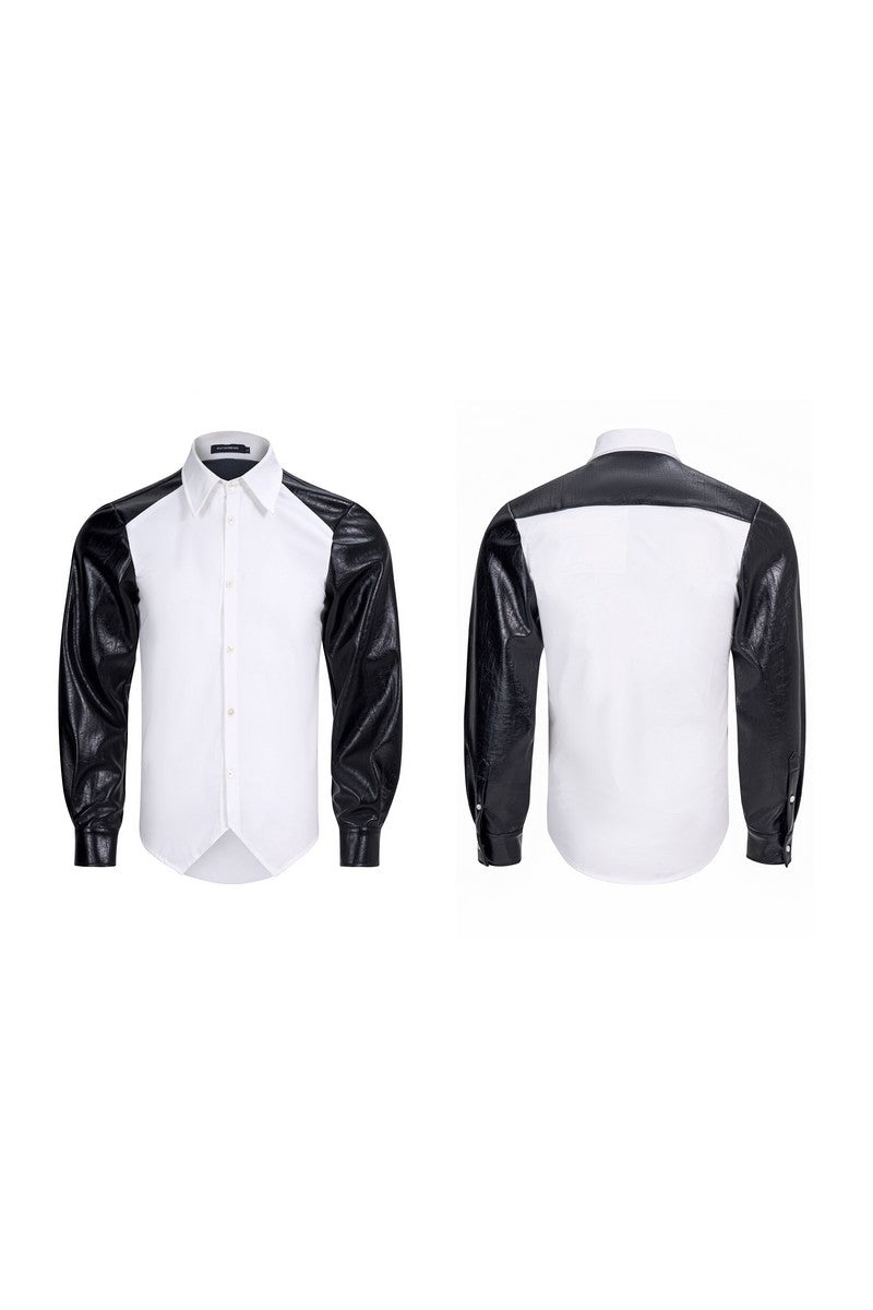 Leather Patch Irregular Hem Shirt