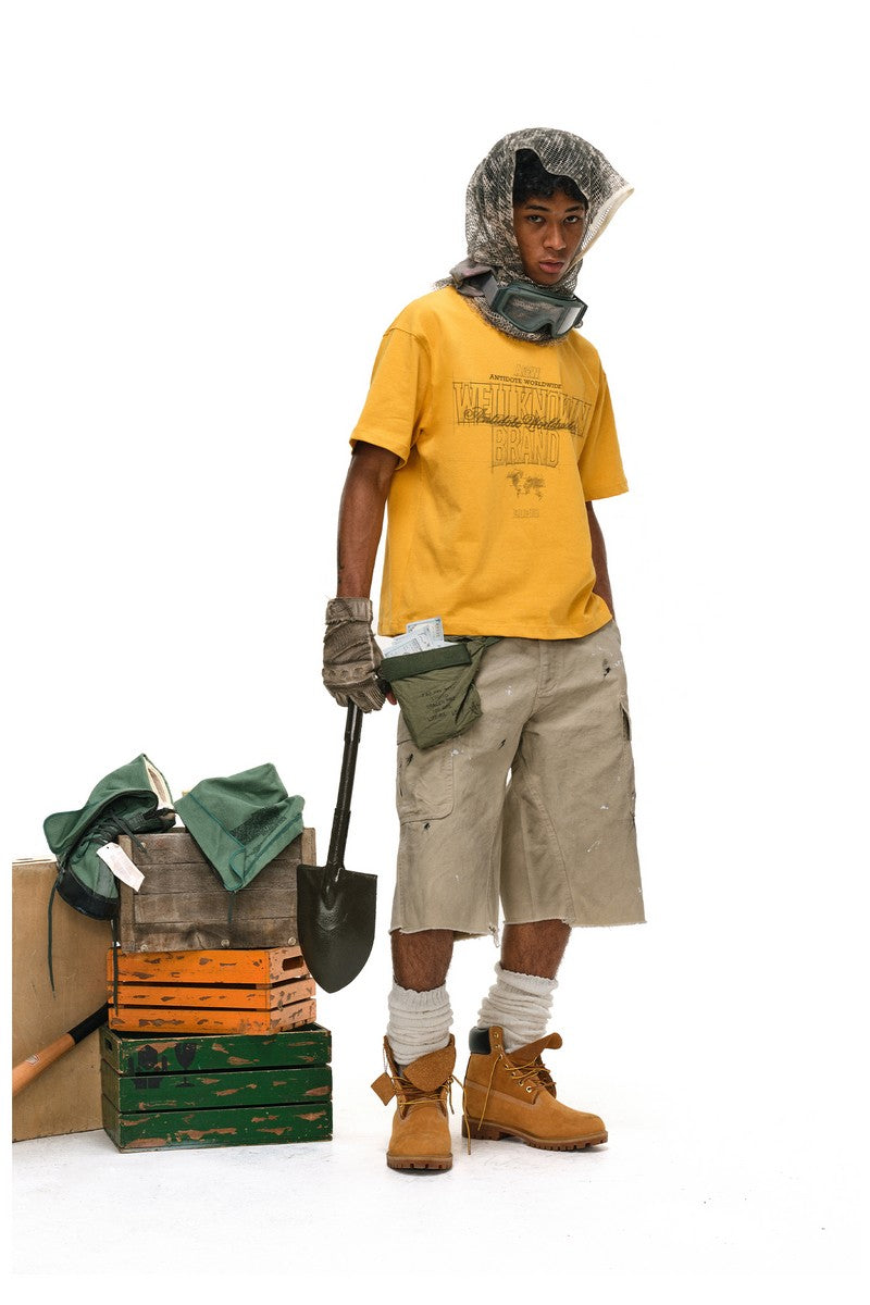 Distressed Dirty Wash Cargo Shorts