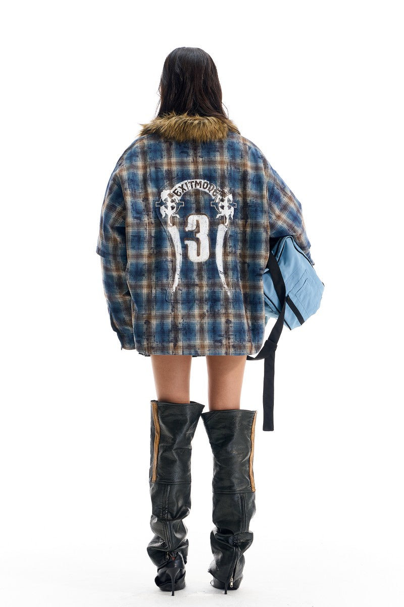 Plaid Layered Fleece Shirt Jacket
